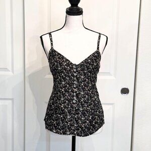 Marc Jacobs Black Floral Silk Camisole Tank Top Adjustable Straps, Size 2